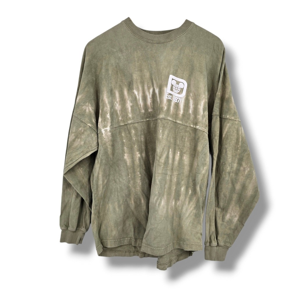 Walt Disney World Spirit Jersey Olive Green Tie Dye Puff Print Top Medium